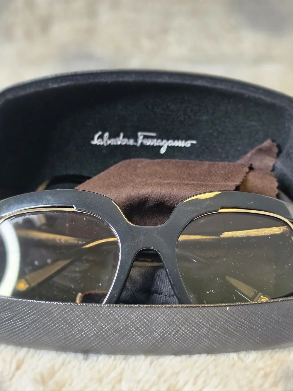 Salvatore Ferragamo Women’s Black and Gold Sunglasses